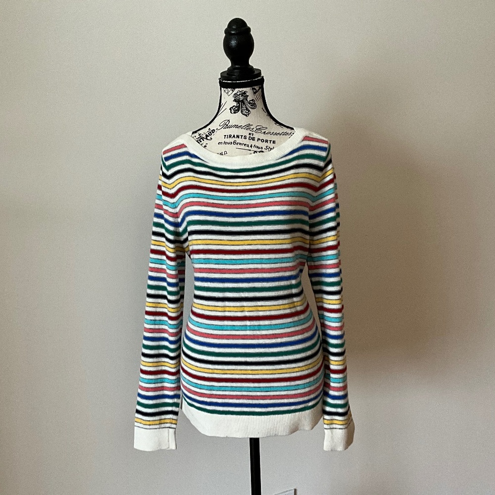 Talbots Nylon & Lambswool long sleeve Women’s Sweater Size L cream with stripes